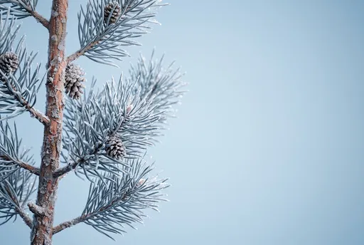 Frosted Pine Branch on Blue Background
