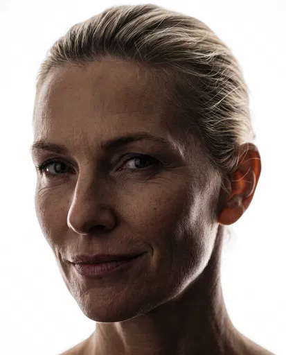 Backlit Close-Up Portrait of Middle-Aged Woman