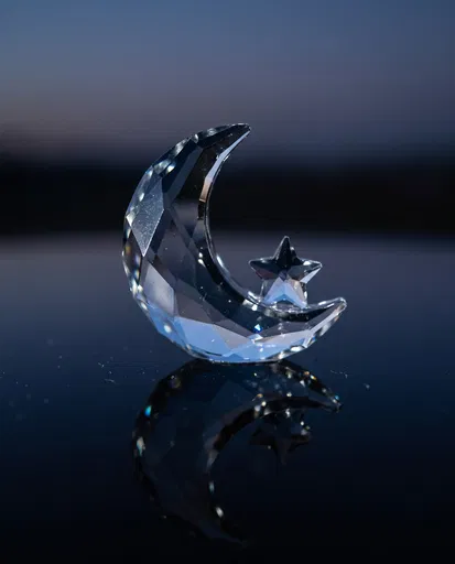 Crystal Crescent Moon and Star Figurine