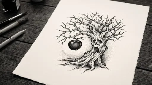 Spooky Tree Tattoo Design on Paper