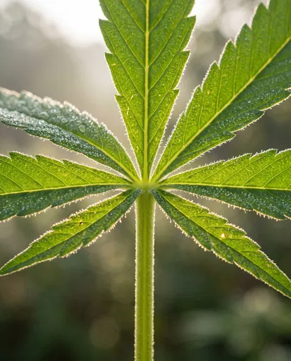 Backlit Macro Close-Up of Cannabis Leaf