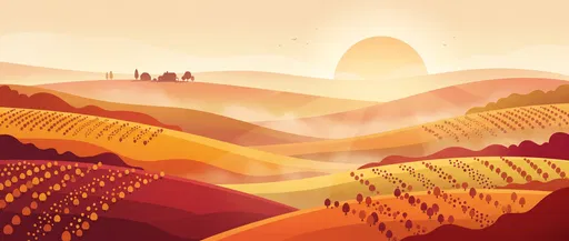 Minimalist Autumn Hills and Orchards Sunrise