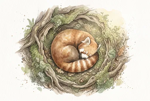 Sleeping Red Panda Watercolor Illustration