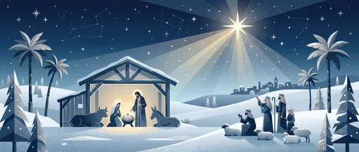 Panoramic Winter Christmas Nativity Vector Illustration