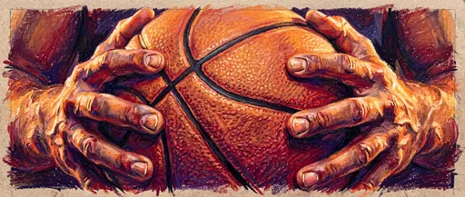 Oil Pastel Hands Gripping Basketball