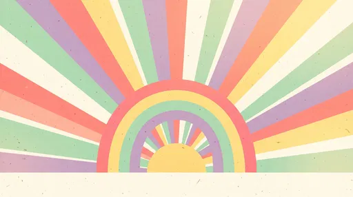 Retro Pastel Rainbow and Sunburst Background