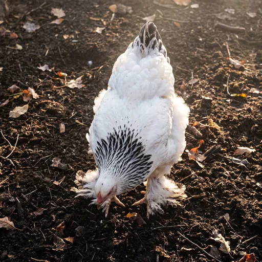 Light Brahma Hen Foraging in Soil