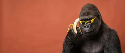 Grumpy Gorilla Holding Banana Like Phone