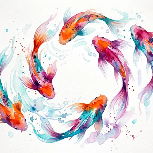 Colorful Watercolor Koi Fish Swirling Illustration