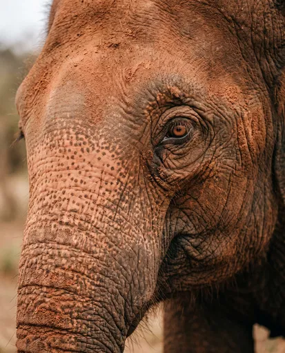Close-Up Portrait of Clay-Dusted Asian Elephant