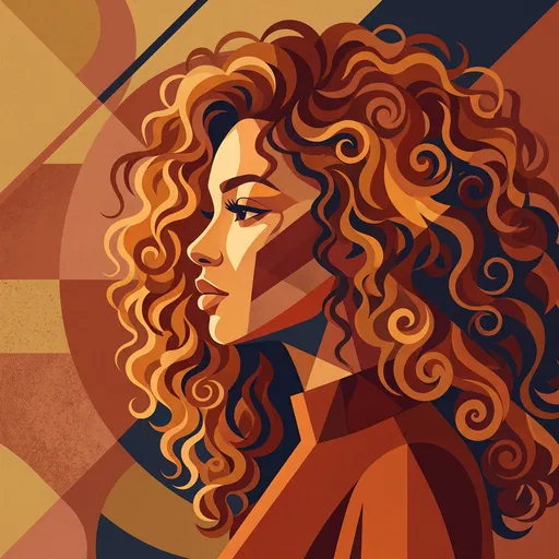 Geometric Profile Illustration of Curly Haired Woman