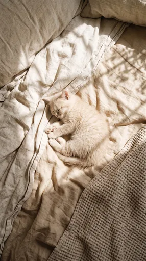 Cream Kitten Sleeping on Sunlit Linen