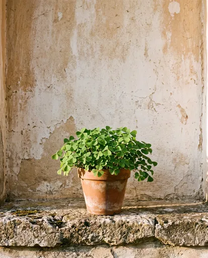 Potted Shamrock Plant on Stone Ledge