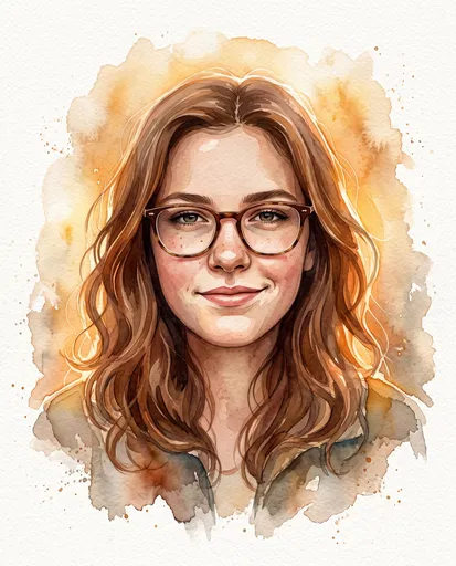 Watercolor Portrait of Girl with Glasses