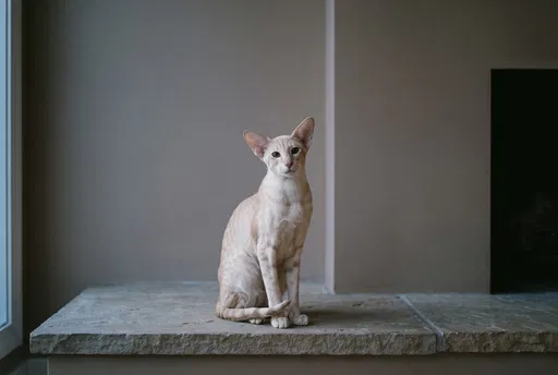 Cream Oriental Shorthair Cat on Hearth