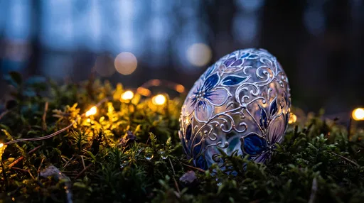 Ornate Glass Easter Egg on Moss