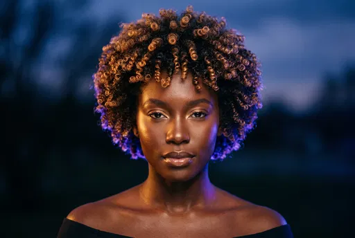 Portrait of Woman with Golden Afro Coils