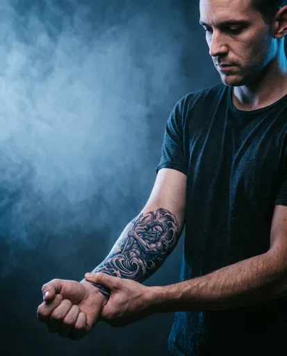 Man Showcasing Poseidon Forearm Tattoo