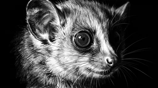Monochrome Charcoal Portrait of Mouse Lemur