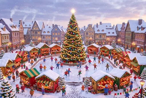 Festive Winter Town Square Christmas Market