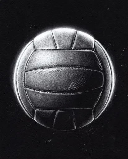 White Charcoal Volleyball Drawing on Black