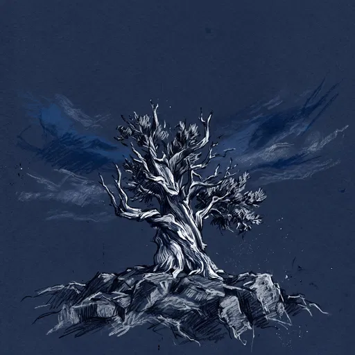 Charcoal Drawing of Twisted Pine Tree