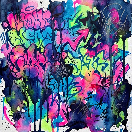 Vibrant Neon Watercolor Graffiti Abstract Art