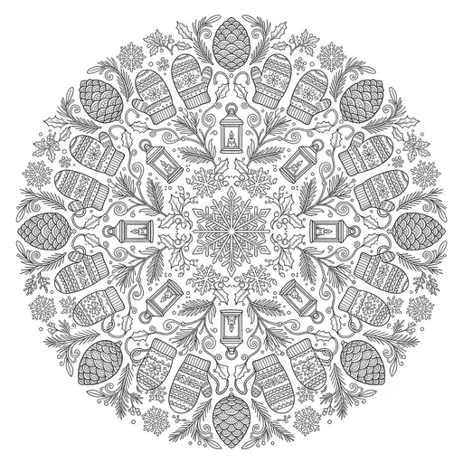 Winter Motifs Mandala Coloring Page