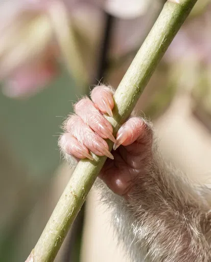 Macro Marmoset Hand Gripping Green Stem
