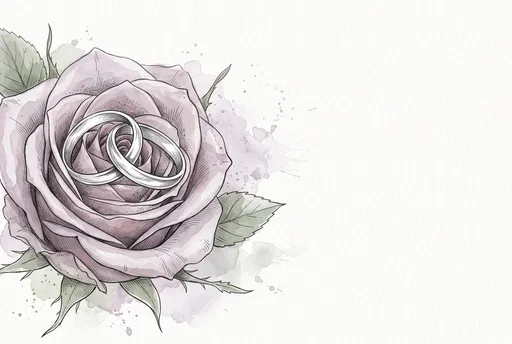 Watercolor Lavender Rose With Wedding Rings