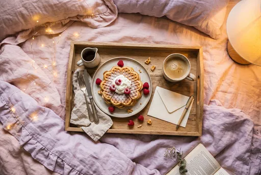 Cozy Breakfast in Bed with Waffles