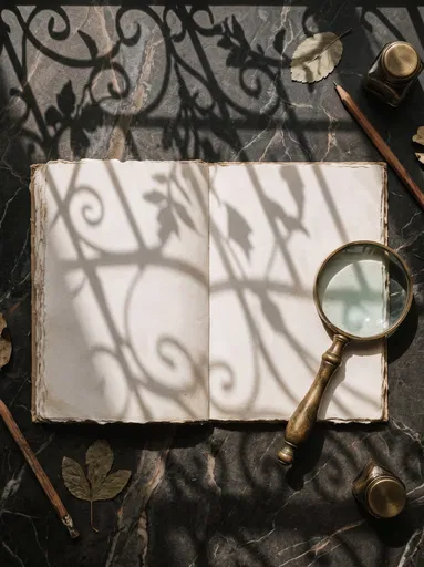 Open Sketchbook with Brass Magnifying Glass