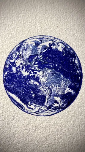 Blue Ballpoint Pen Drawing of Earth