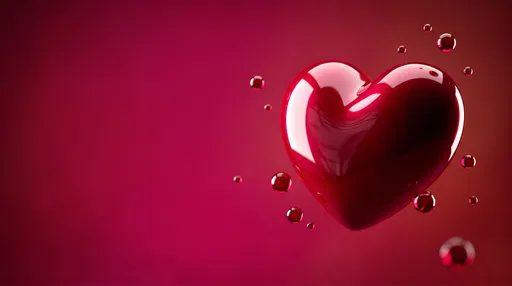 Glossy 3D Red Heart and Spheres