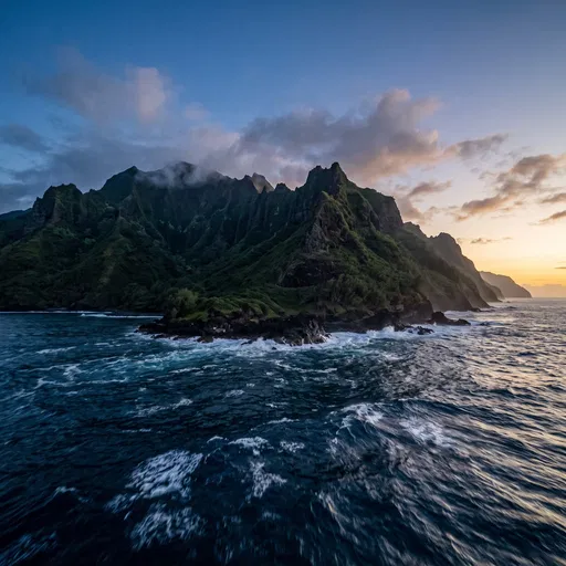 Rugged Volcanic Tropical Island at Twilight
