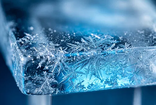 Macro Frost Crystals on Blue Glass