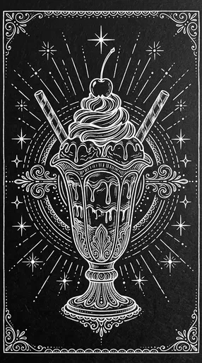 Ornate White Line Art Ice Cream Sundae