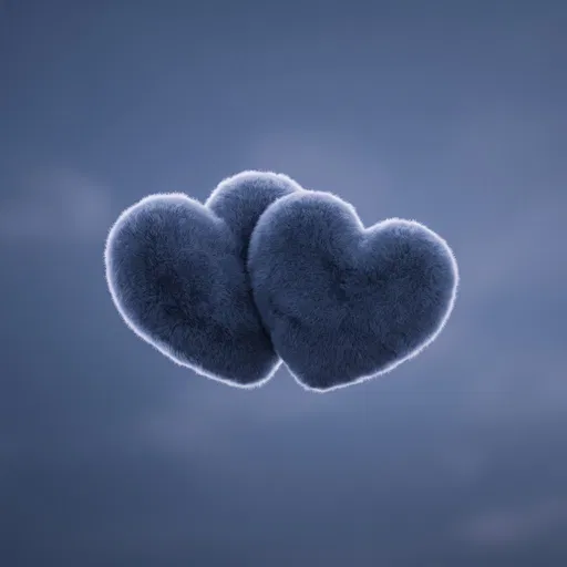 Two Fluffy Blue Hearts Floating