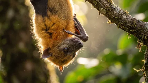 Backlit Flying Fox Hanging Upside Down