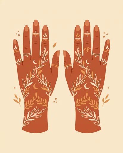 Boho Botanical Henna Hands Illustration