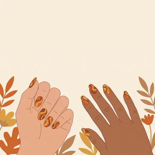 Autumn Swirl Nail Art Flat Illustration