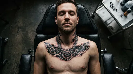 Man With Biomechanical Tattoo in Chair