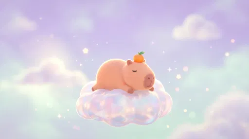 Cute Sleeping Capybara on Iridescent Cloud