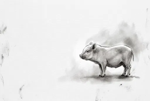 Minimalist Charcoal Drawing of Potbelly Piglet