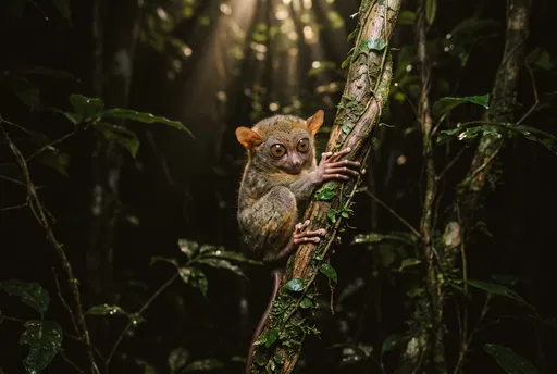 Tarsier Clinging to Tropical Forest Vine