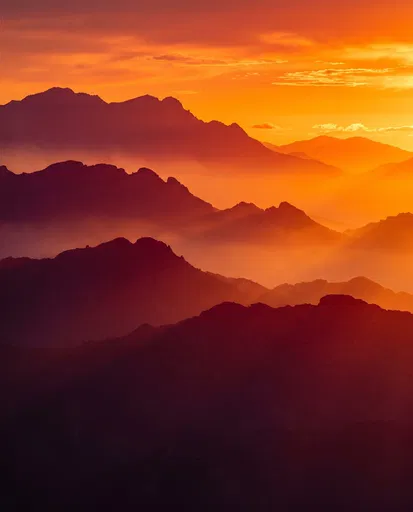 Layered Mountain Ridges at Sunset