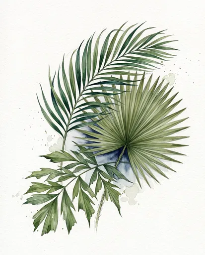Watercolor Tropical Palm Leaves Illustration