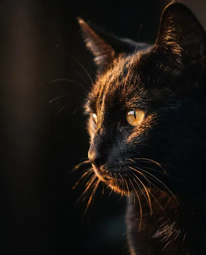 Black Cat Profile in Golden Light