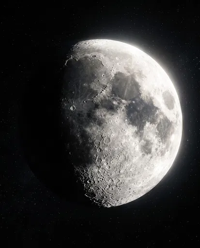 High Contrast Gibbous Moon in Space