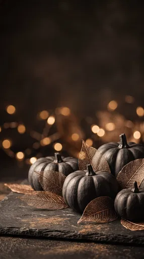 Matte Black Pumpkins and Bronze Leaves